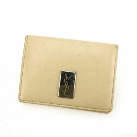 Auth Saint Laurent Card Case Beige Silver Woman - Picture 1 of 6